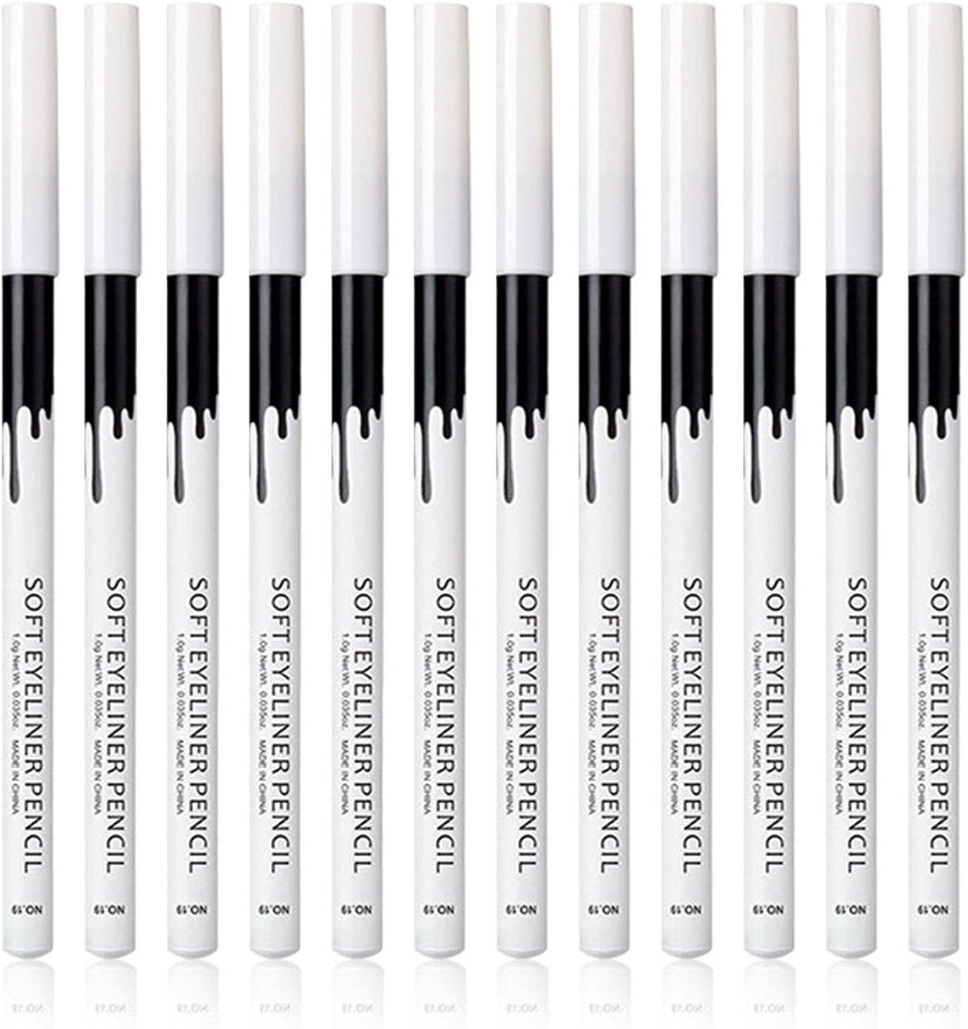 12 Piece White And Black Eyeliner Pencil Set  For Eyebrows, Eyeshadow And Lips. Includes Sharpener. Waterproof , Long-lasting