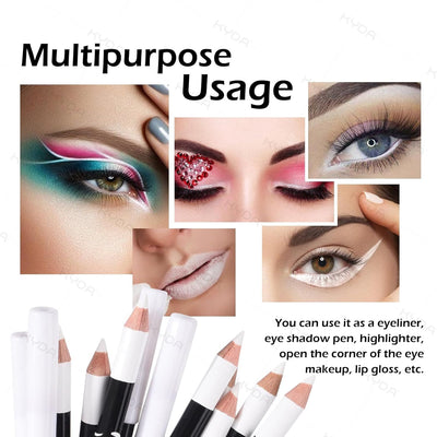 12 Piece White And Black Eyeliner Pencil Set  For Eyebrows, Eyeshadow And Lips. Includes Sharpener. Waterproof , Long-lasting