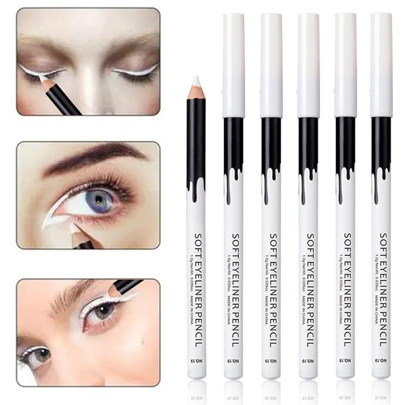 12 Piece White And Black Eyeliner Pencil Set  For Eyebrows, Eyeshadow And Lips. Includes Sharpener. Waterproof , Long-lasting