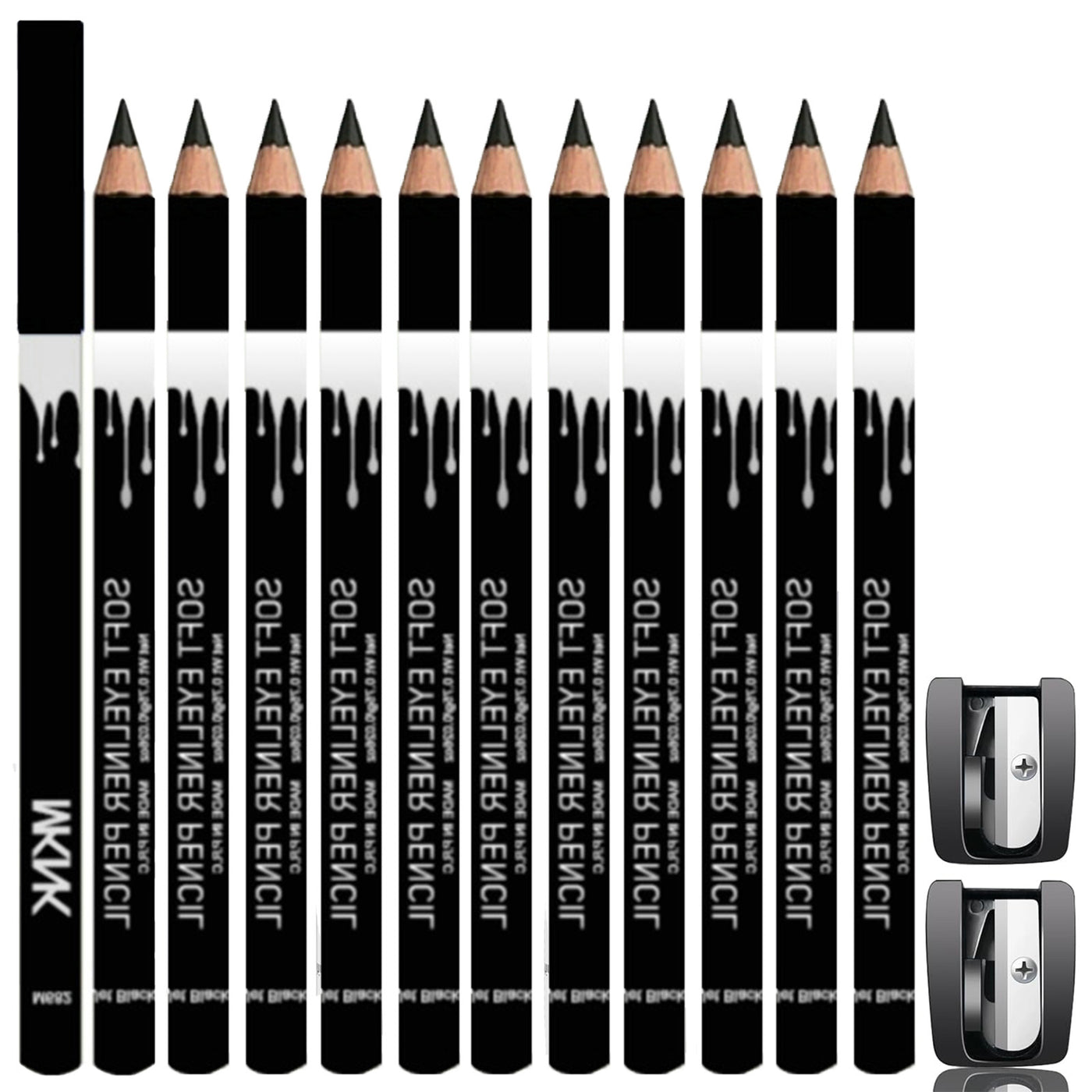 12 Piece White And Black Eyeliner Pencil Set  For Eyebrows, Eyeshadow And Lips. Includes Sharpener. Waterproof , Long-lasting