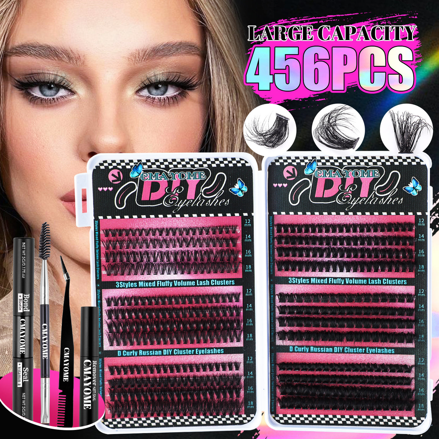 DIY 456 Clusters Large Capacity Eyelashes Assortment Pack