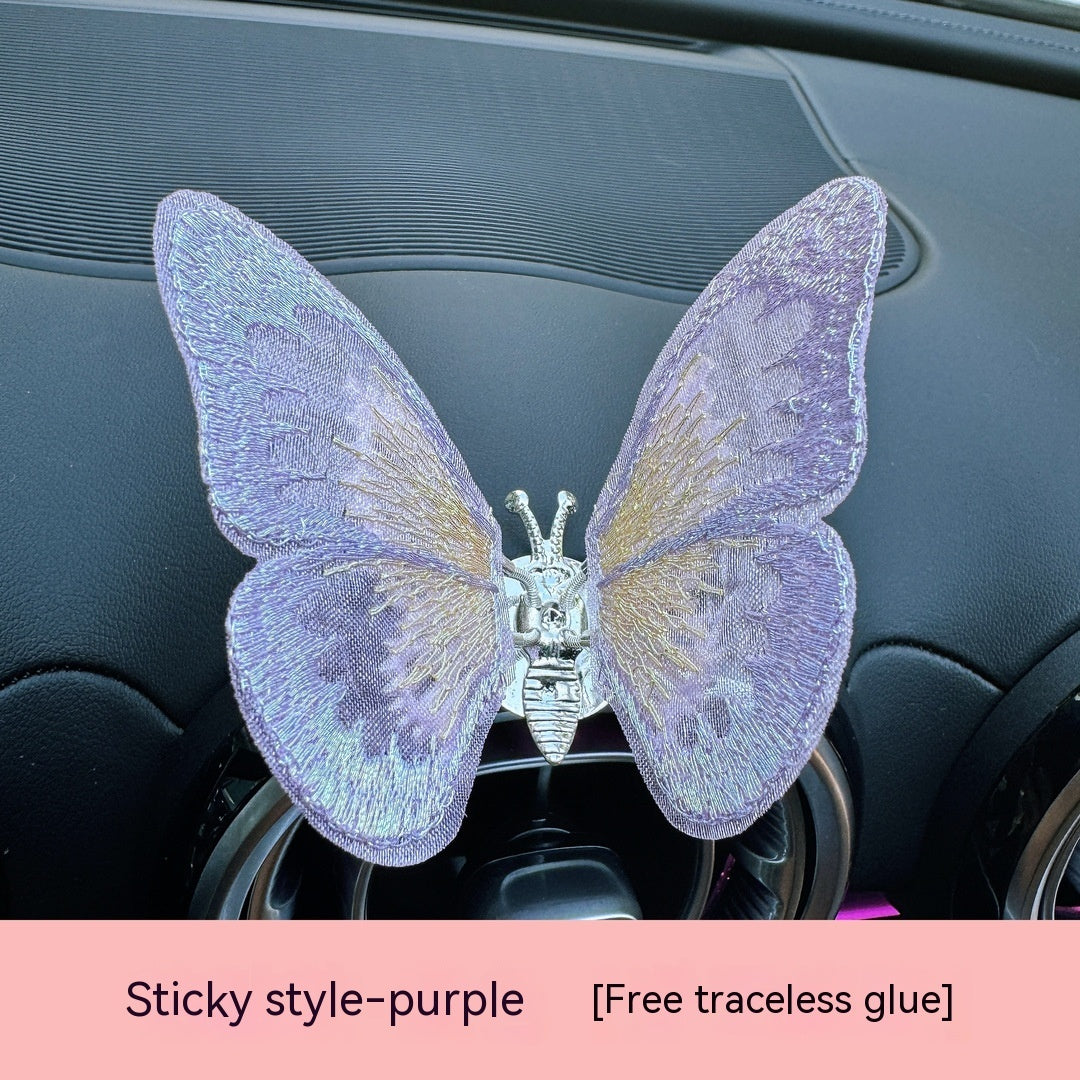 Moving Embroidery Butterfly Center Console Air Outlet Decoration Healing Series Car Accessories