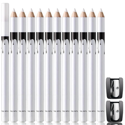 12 Piece White And Black Eyeliner Pencil Set  For Eyebrows, Eyeshadow And Lips. Includes Sharpener. Waterproof , Long-lasting