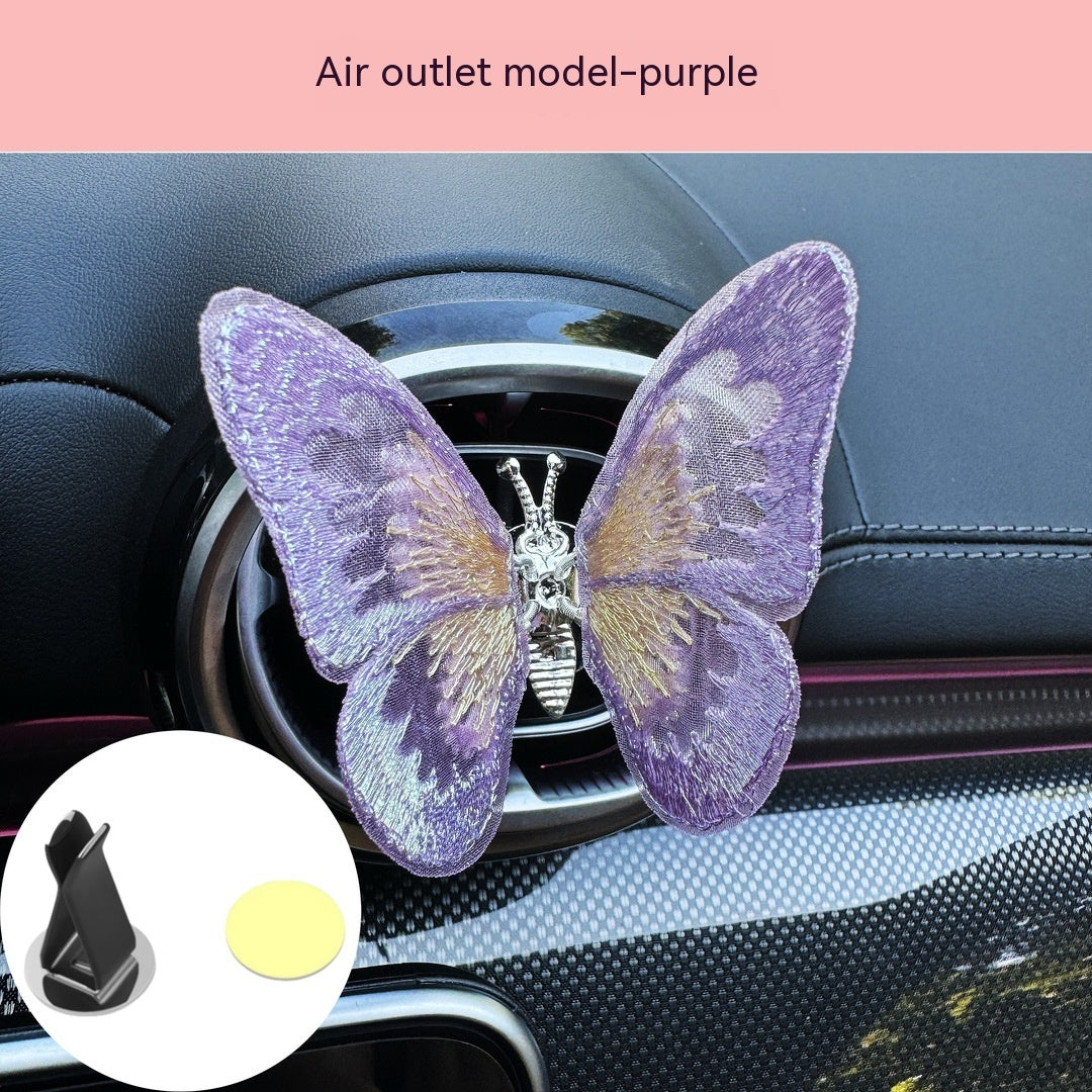 Moving Embroidery Butterfly Center Console Air Outlet Decoration Healing Series Car Accessories